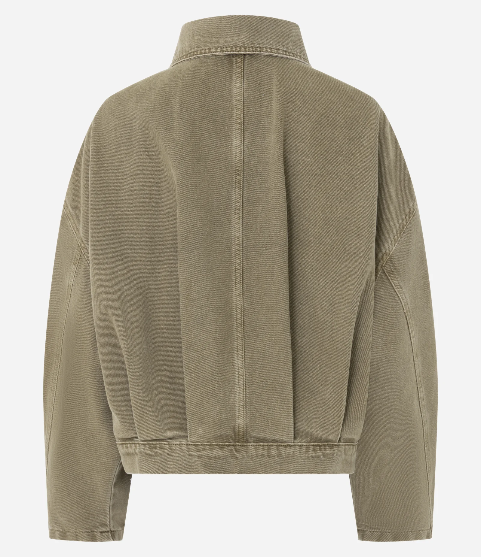 Jaqueta Bomber em Jeans com Pregas e Gola Polo Marrom Taupe 2