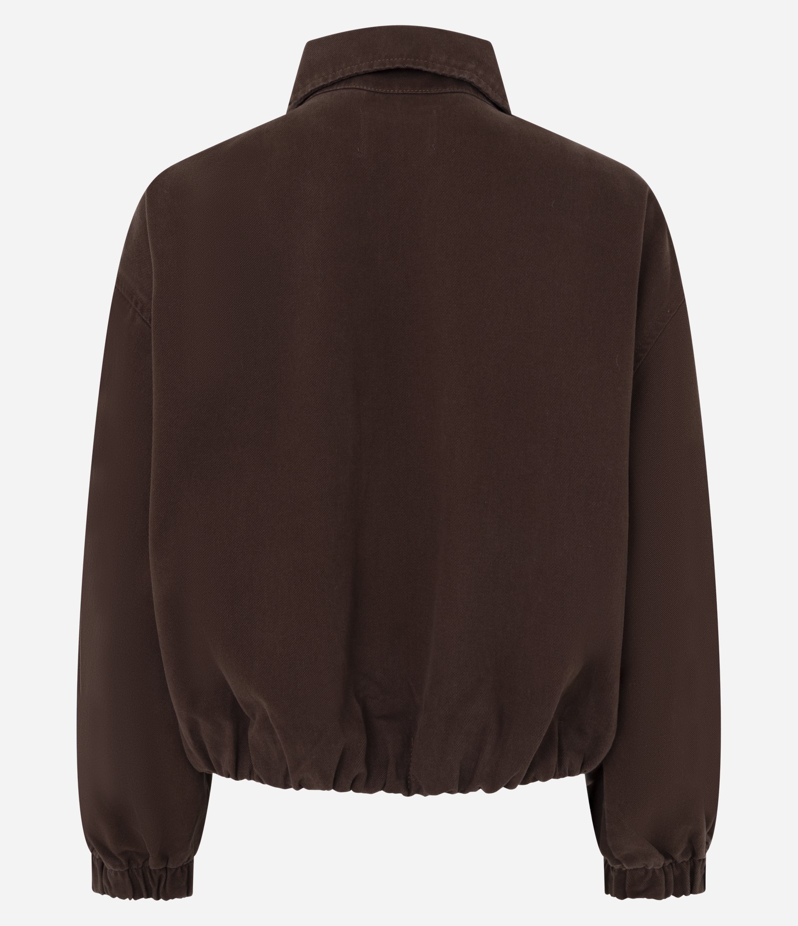 Jaqueta Bomber em Sarja com Pregas e Zíper Frontal Marrom Escuro 2