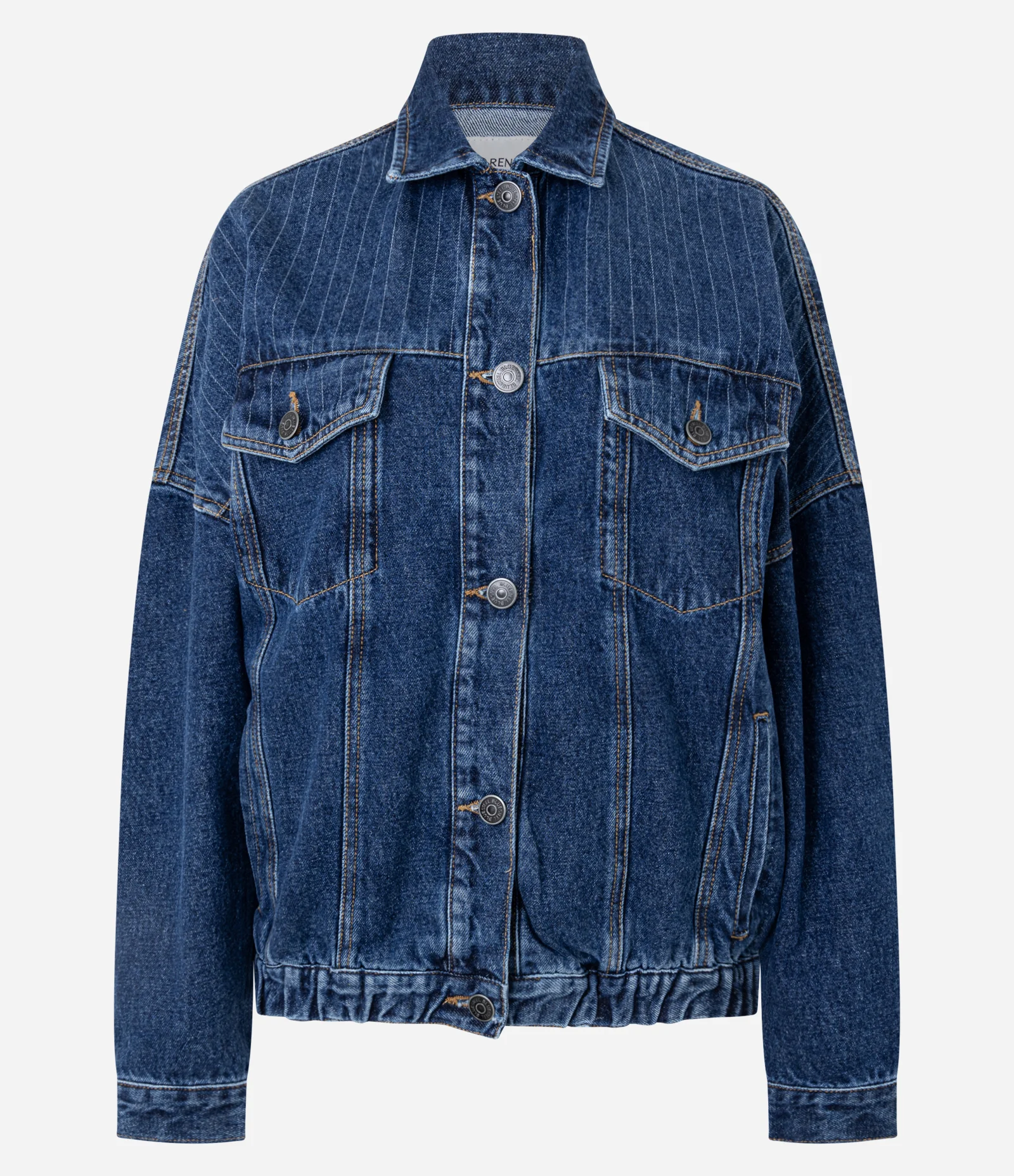 Jaqueta Oversized em Jeans com Detalhe de Risca de Giz Azul 1