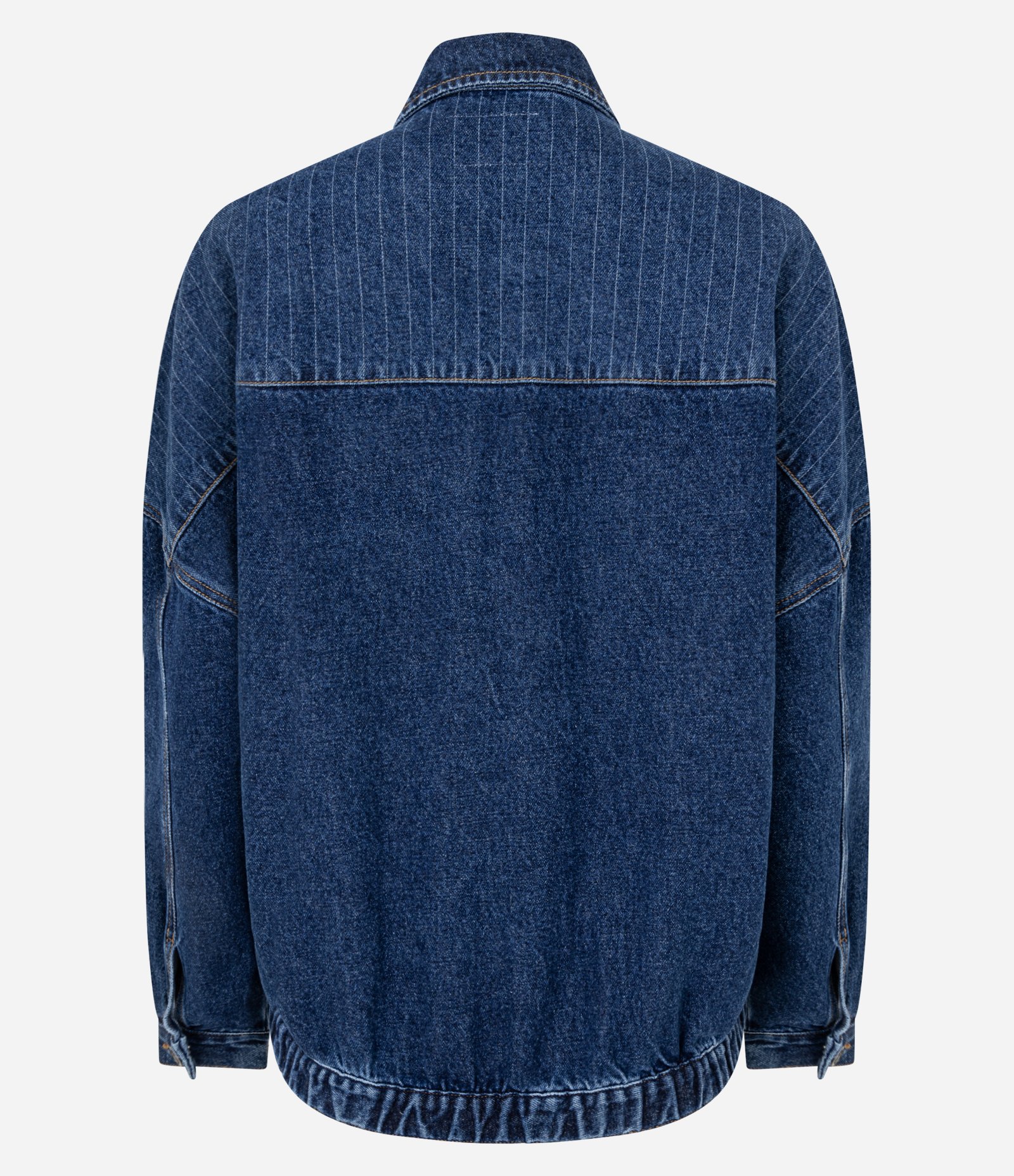 Jaqueta Oversized em Jeans com Detalhe de Risca de Giz Azul 2