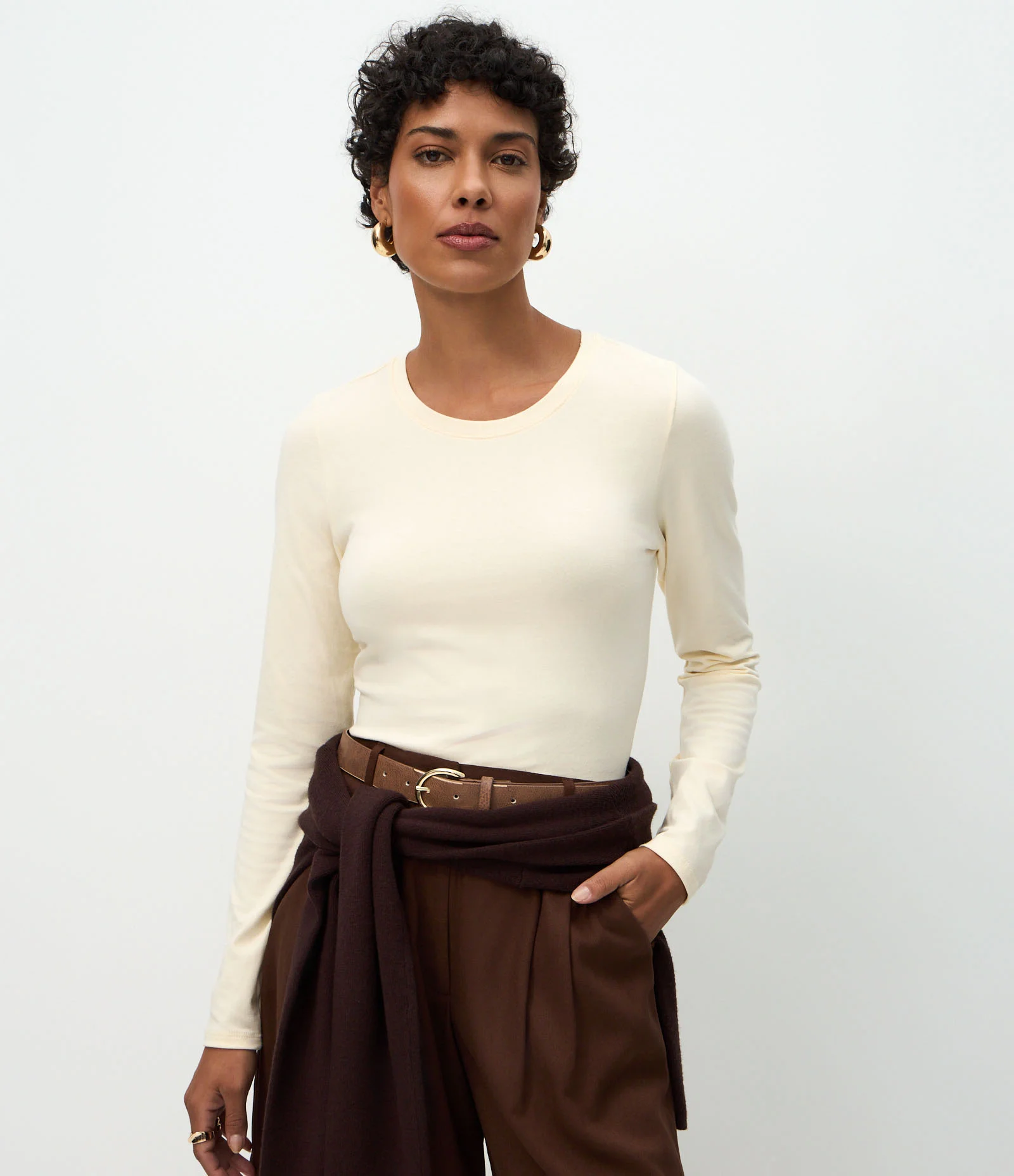 Blusa em Algodão com Gola Redonda Bege 1