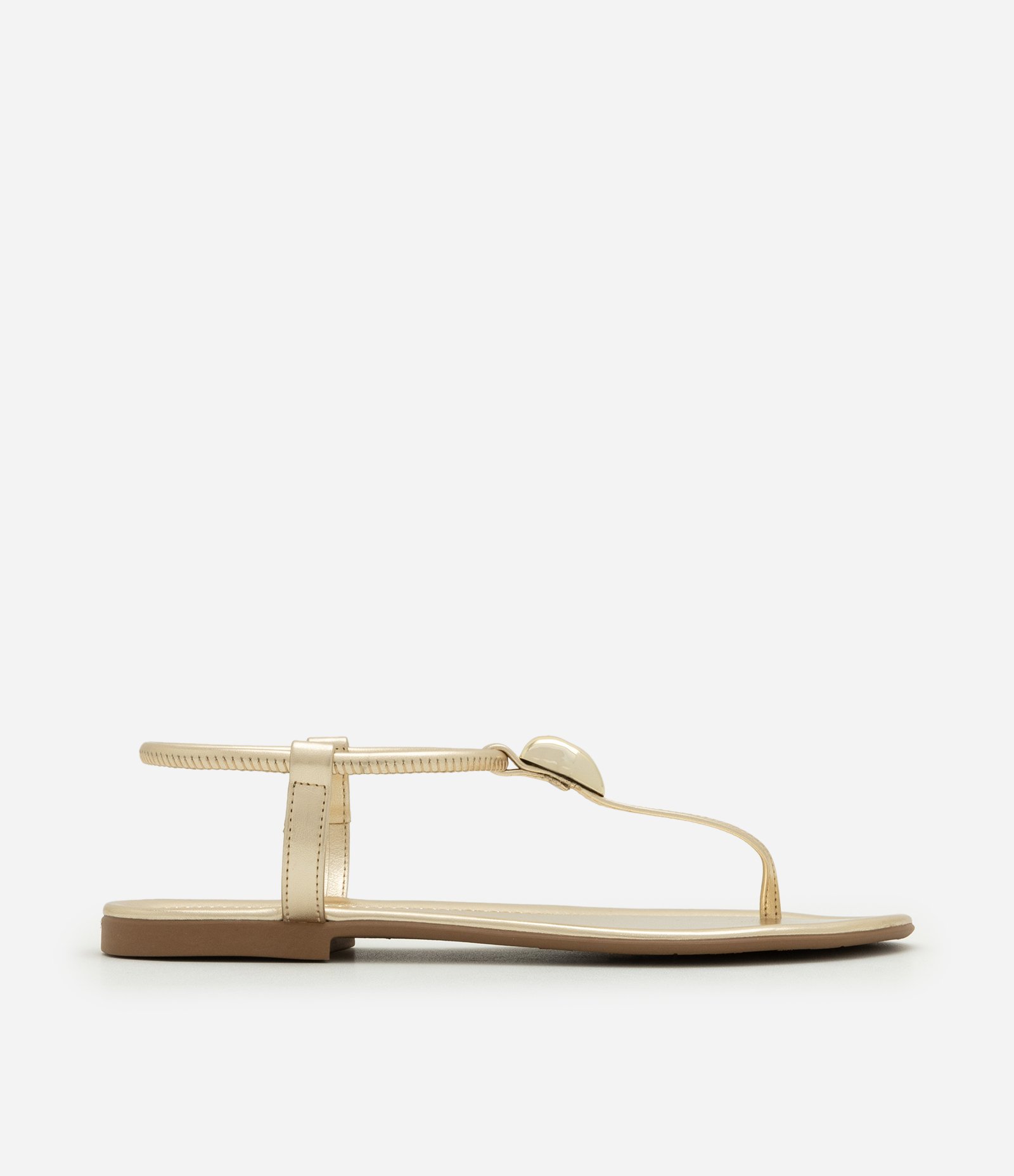 Sandália Rasteira Tira Única com Enfeite Bold Dourado 1