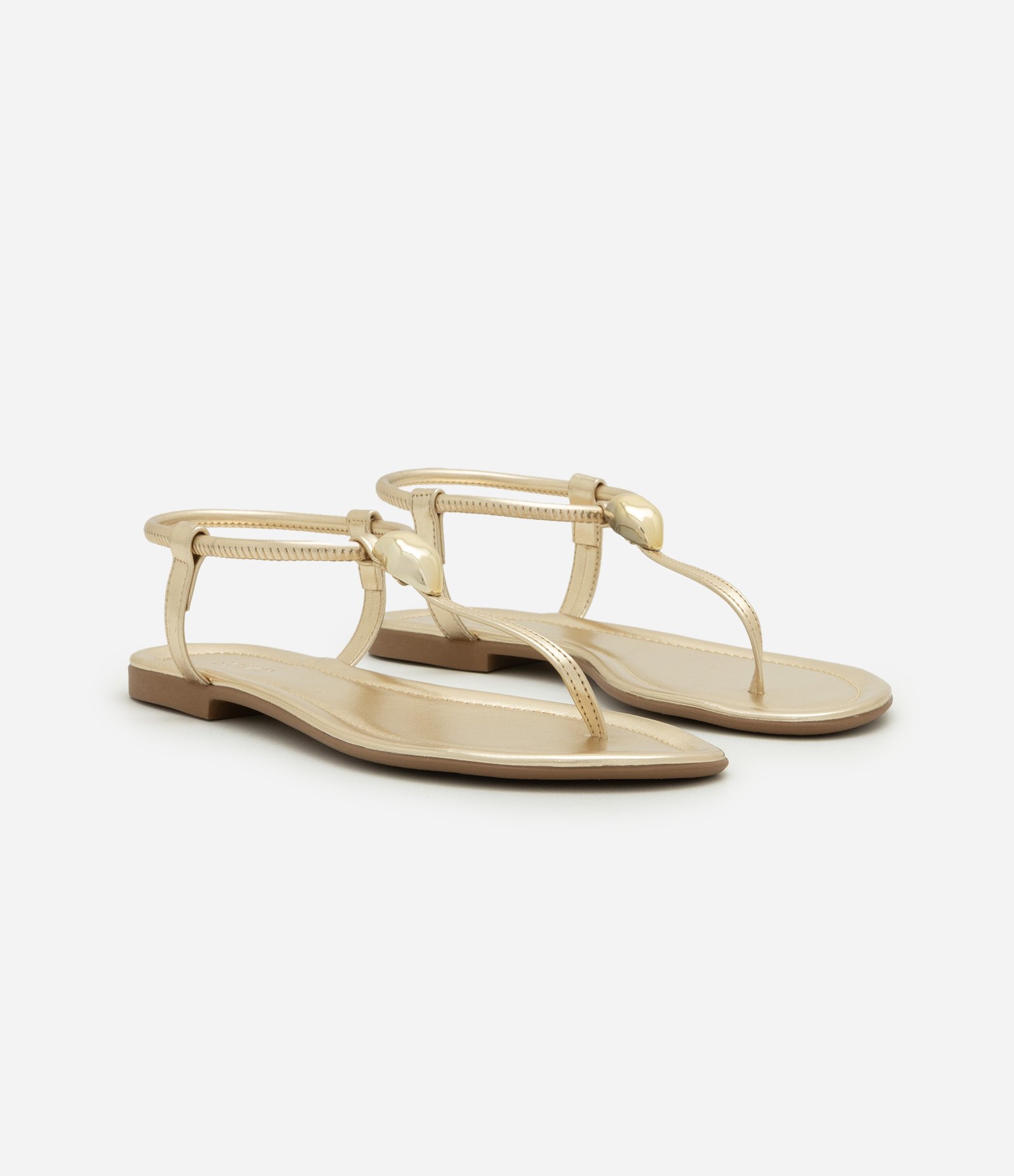 Sandália Rasteira Tira Única com Enfeite Bold Dourado 2