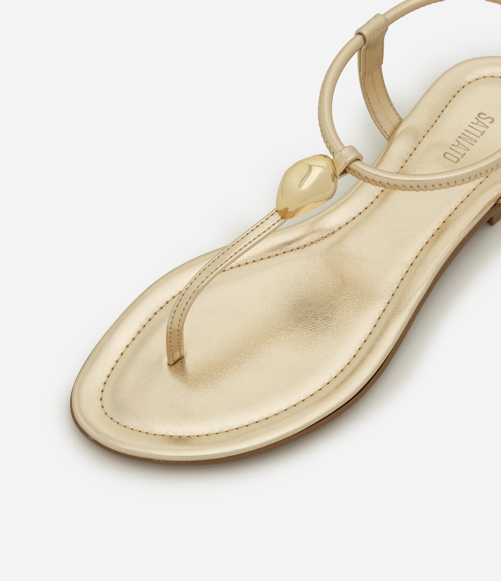 Sandália Rasteira Tira Única com Enfeite Bold Dourado 3