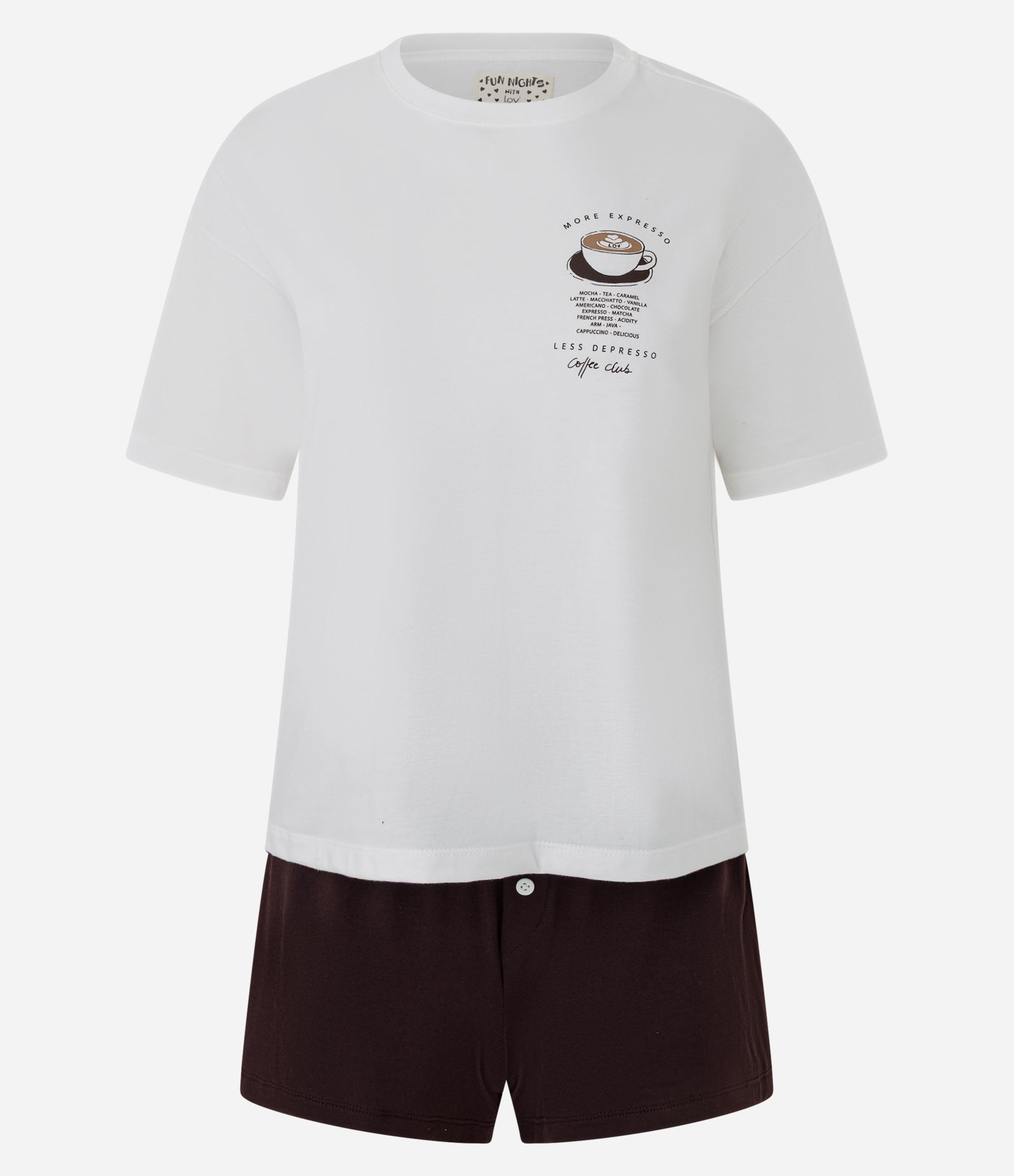 Pijama Curto em Algodão Estampa Café Expresso Branco 1