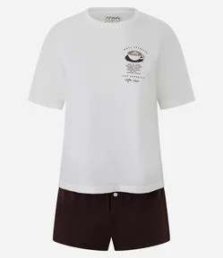 Pijama Curto em Algodão Estampa Café Expresso