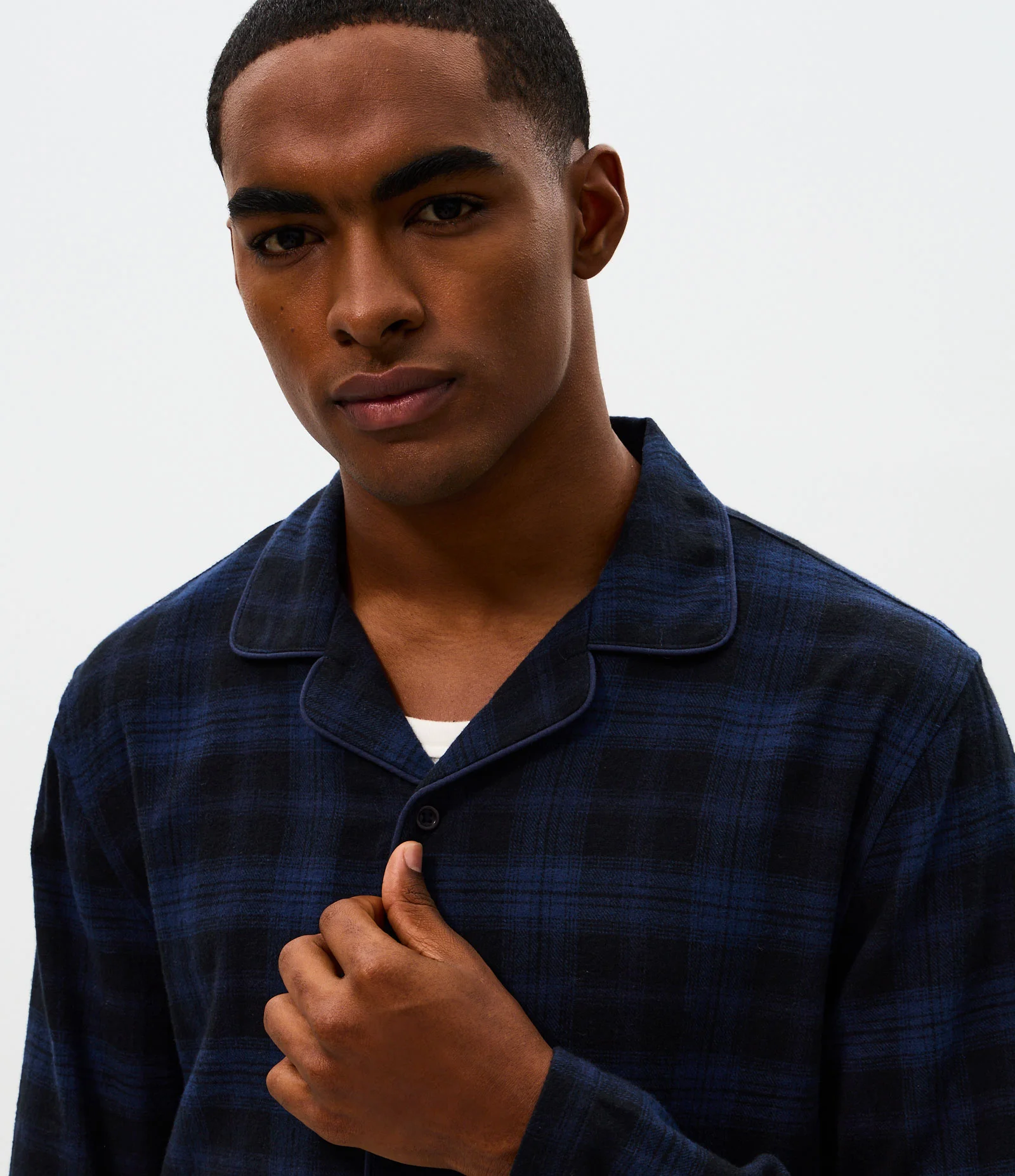 Pijama Longo em Flanela Xadrez com Botões Azul 2
