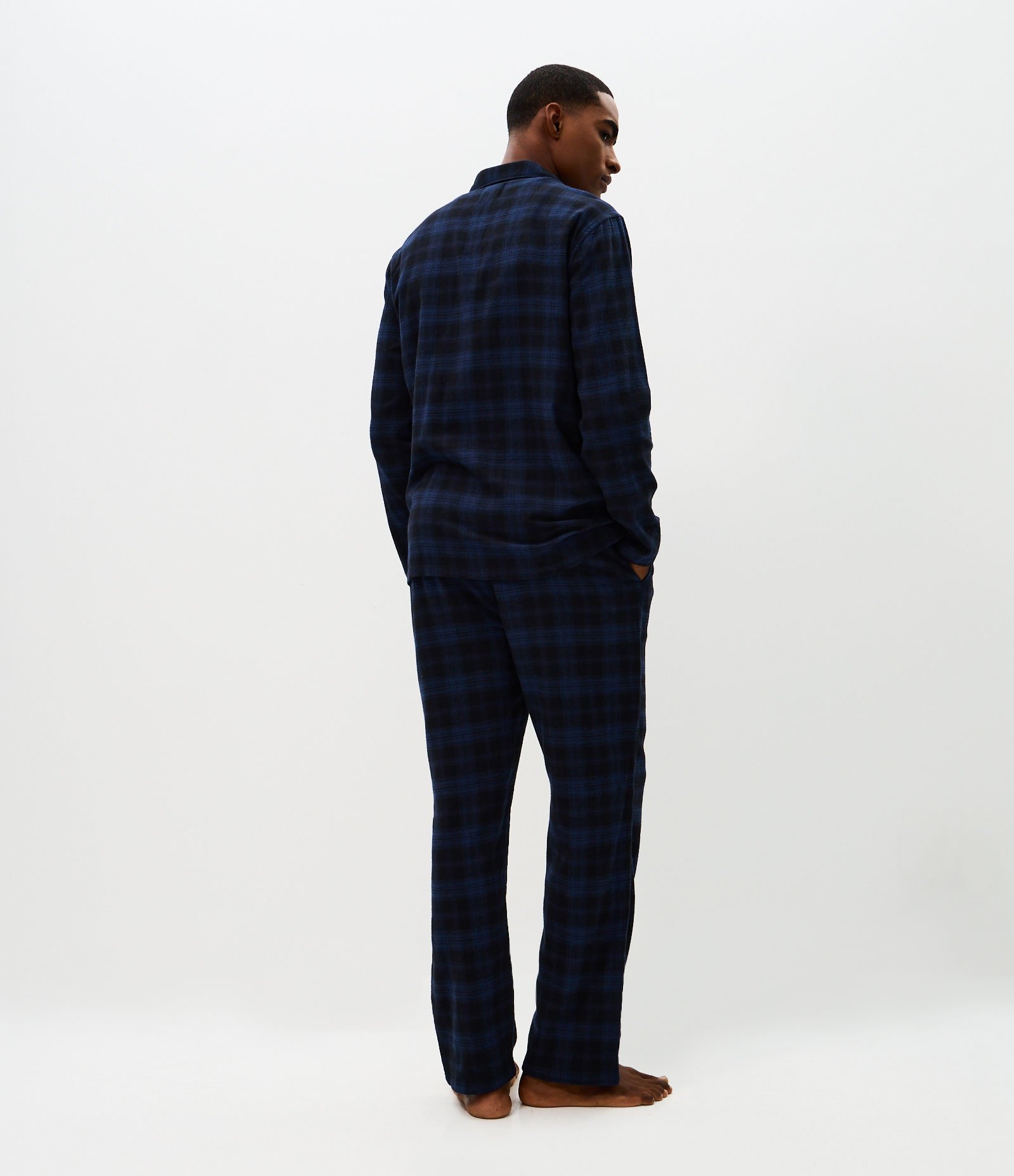 Pijama Longo em Flanela Xadrez com Botões Azul 4