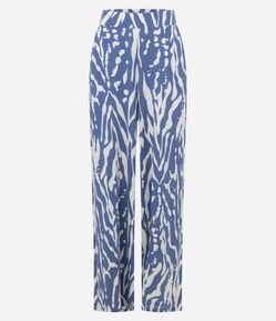 Calça Wide Leg em Malha Piquet Estampa Zebra Abstrata