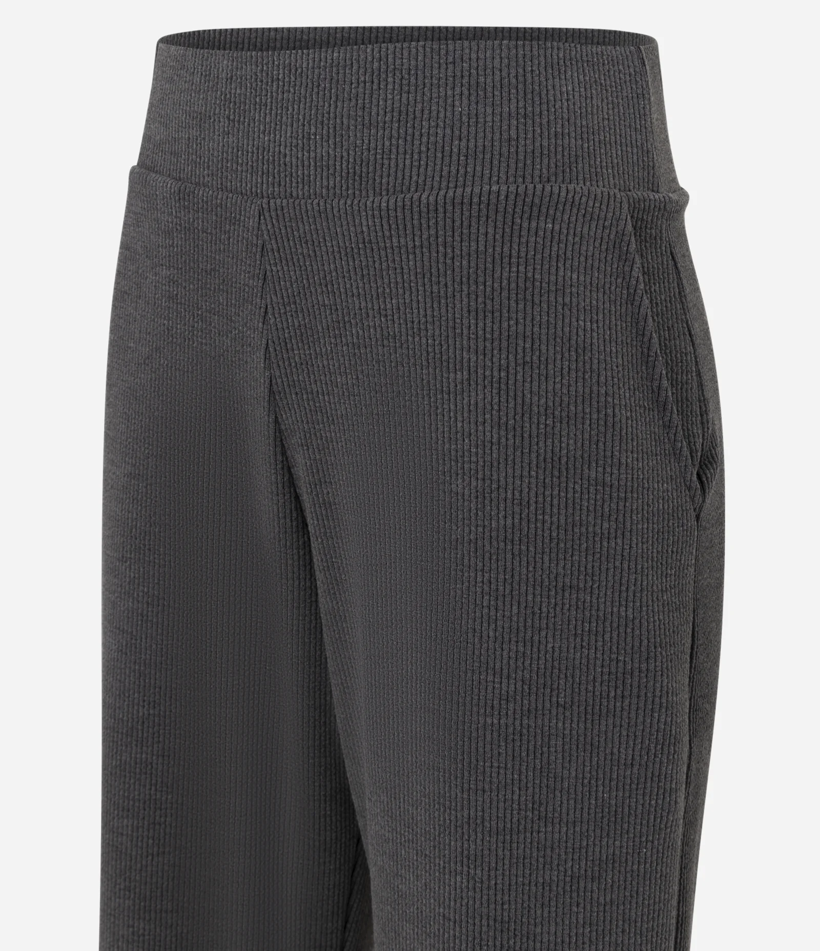 Calça Reta em Anarruga com Cós Elástico e Bolsos Laterais Cinza 2