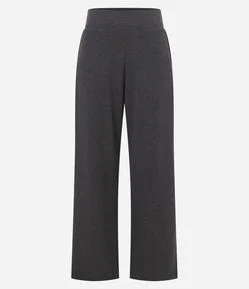 Calça Reta em Anarruga com Cós Elástico e Bolsos Laterais