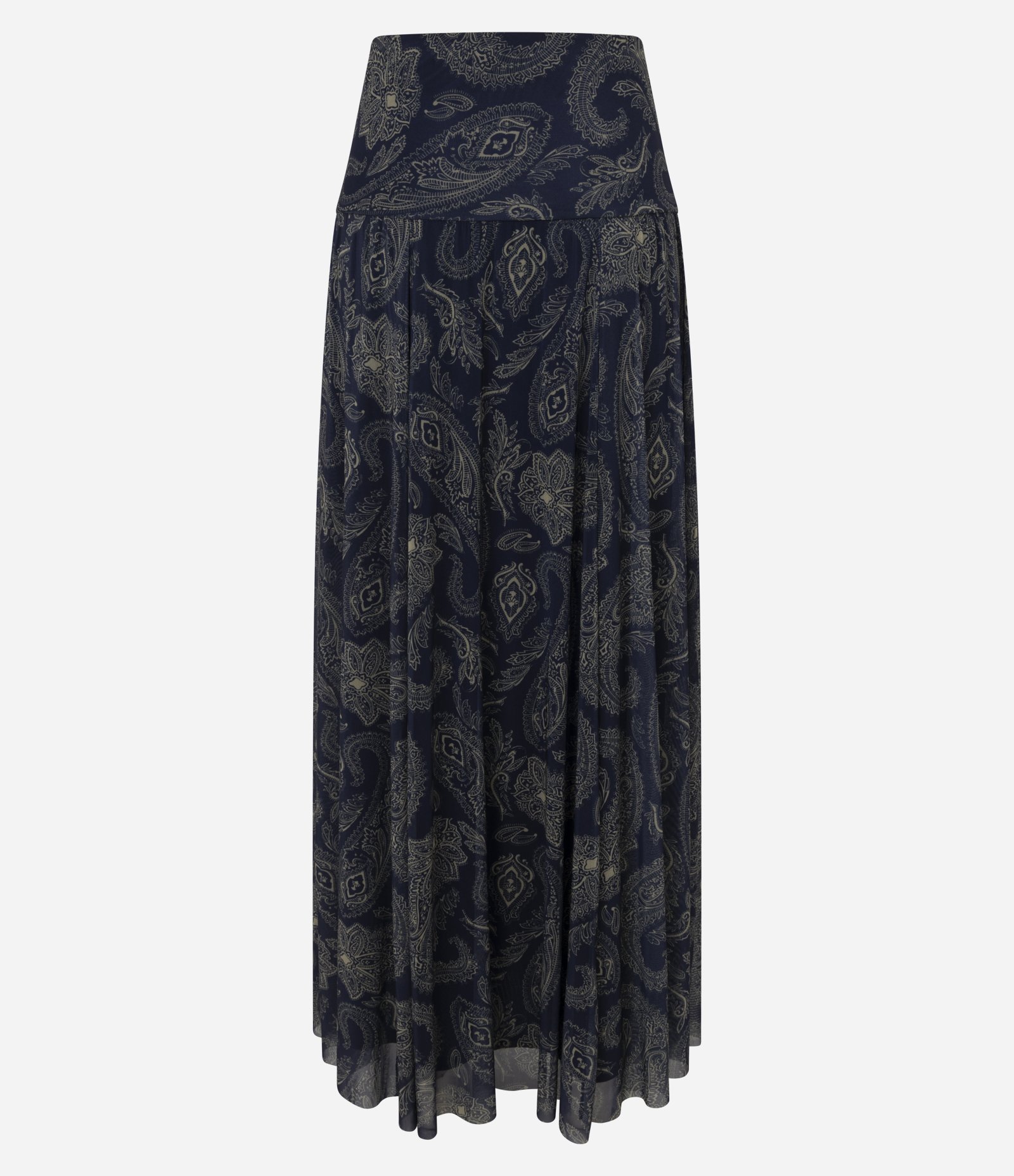 Saia Longa em Tule com Cós Drapeado e Estampa Arabesco Azul 6