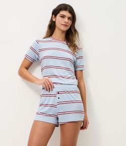 Short de Pijama em Peach Touch com Estampa de Listras