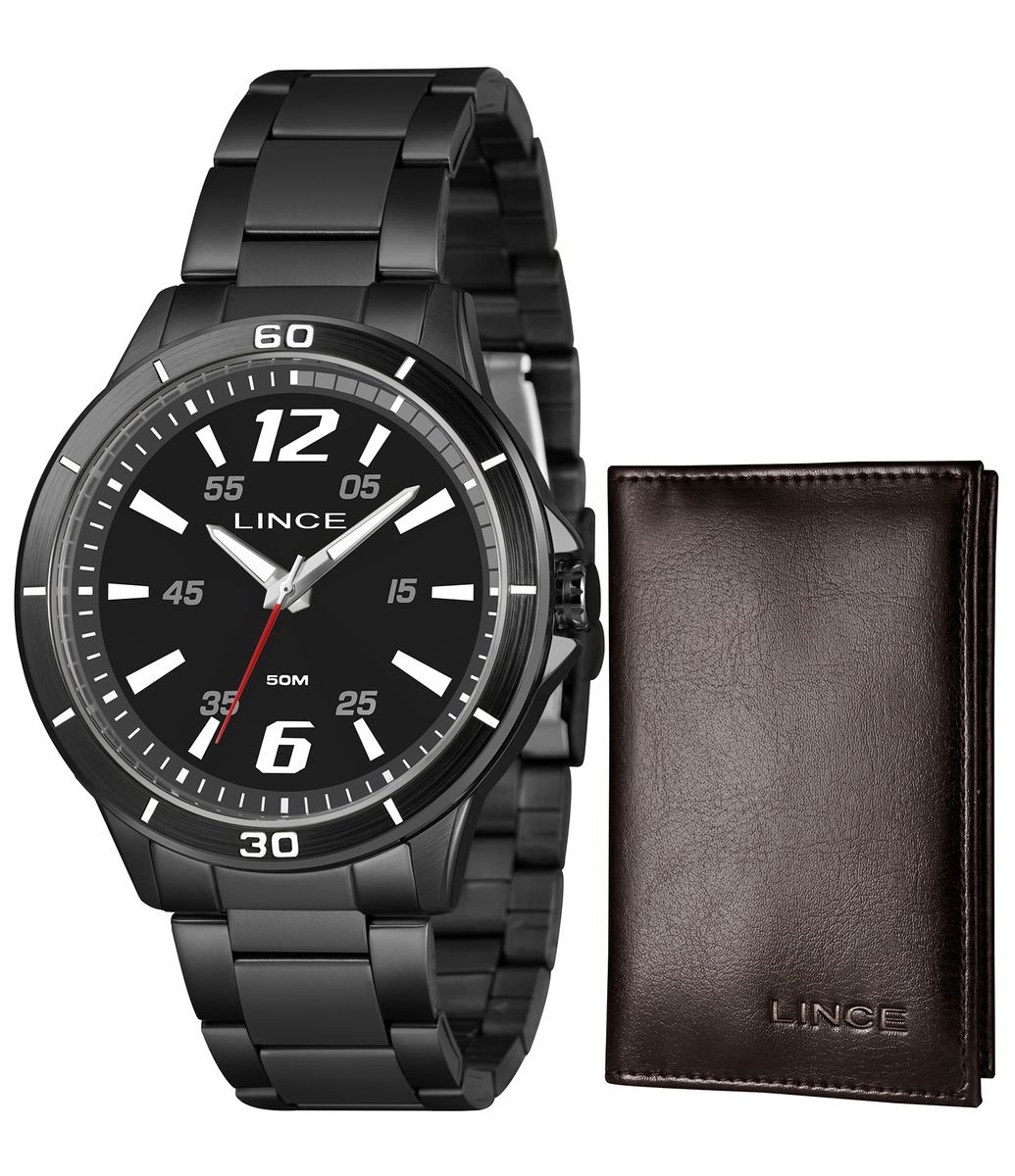 Abigor　ブラックメタル black l Relógio Analógico Lince Aço MRNM052L46 KAEGP2PX Preto