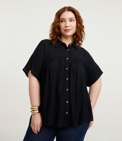 Camisa em Flamê com Pregas e Botões Tartaruga Curve & Plus Size