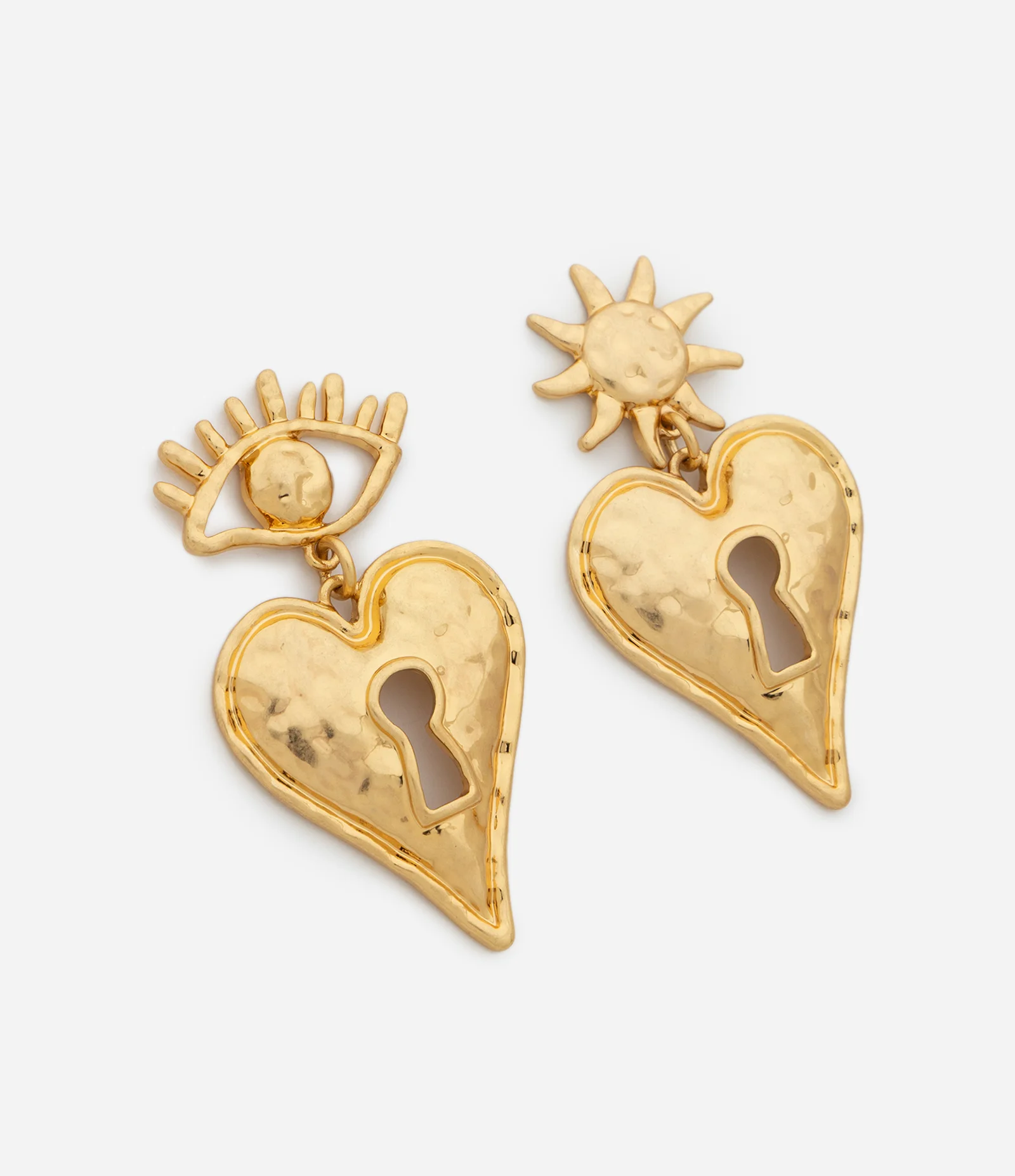 Brinco Médio em Metal com Pingente de Sol e Olho Dourado 2