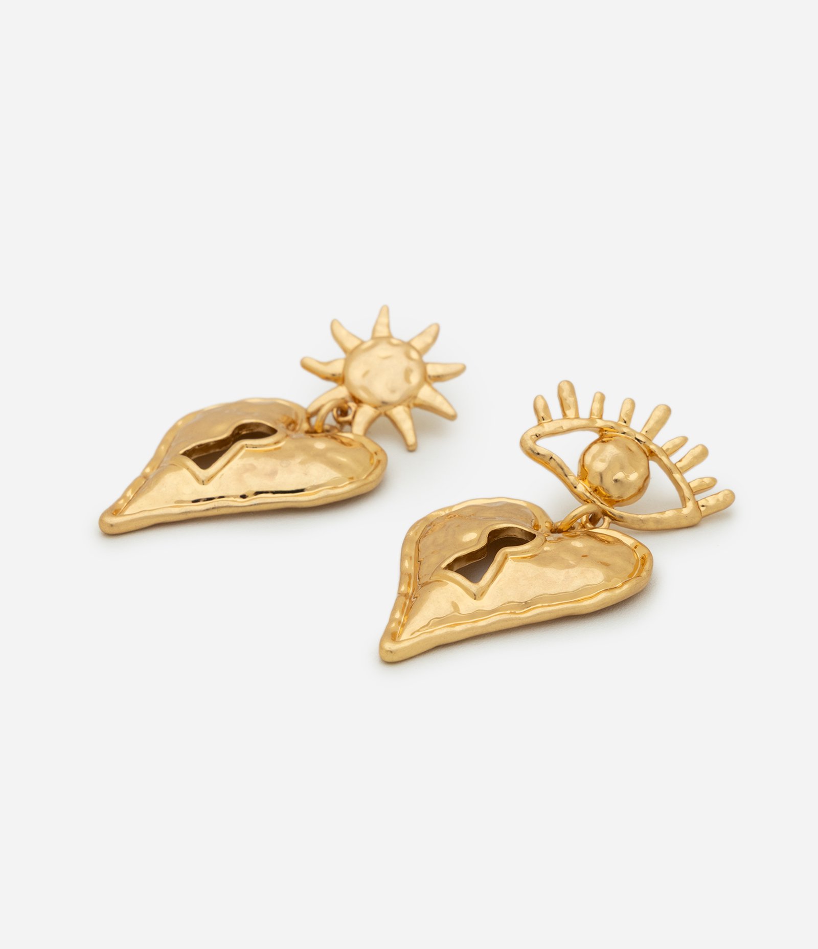 Brinco Médio em Metal com Pingente de Sol e Olho Dourado 3