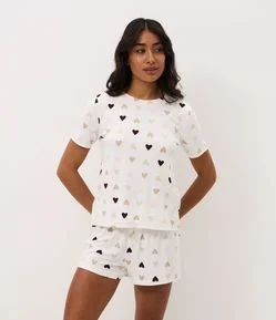 Short de Pijama Peach Touch com Estampa de Coração