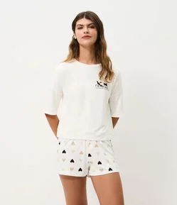 Short de Pijama Peach Touch com Estampa de Coração
