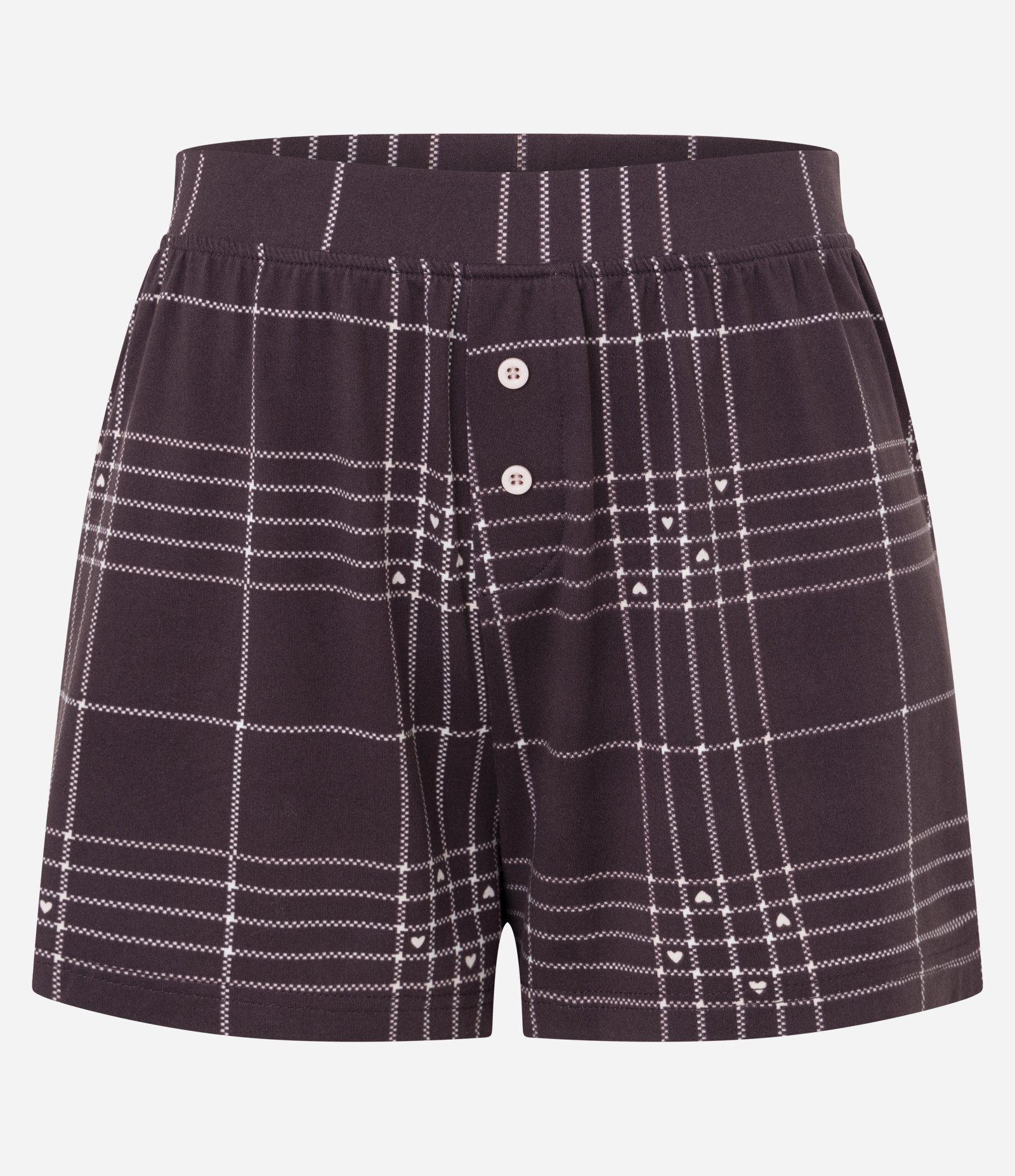 Short de Pijama em Peach Touch com Estampa Xadrez Marrom 1