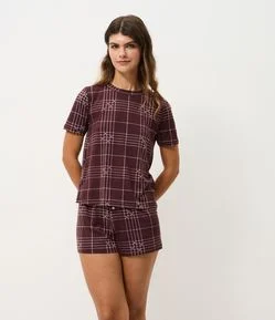 Short de Pijama em Peach Touch com Estampa Xadrez