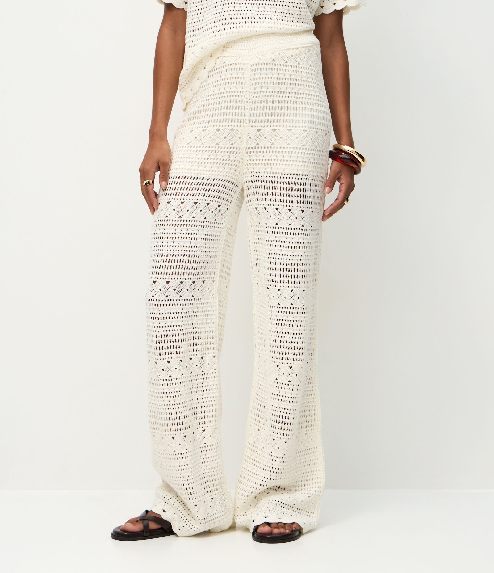 Calça Reta em Tricô com Trama Aberta Branco 3