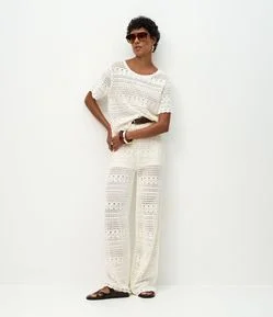 Calça Reta em Tricô com Trama Aberta