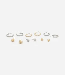 Kit 06 Brincos Metalizados com Formas Diversas