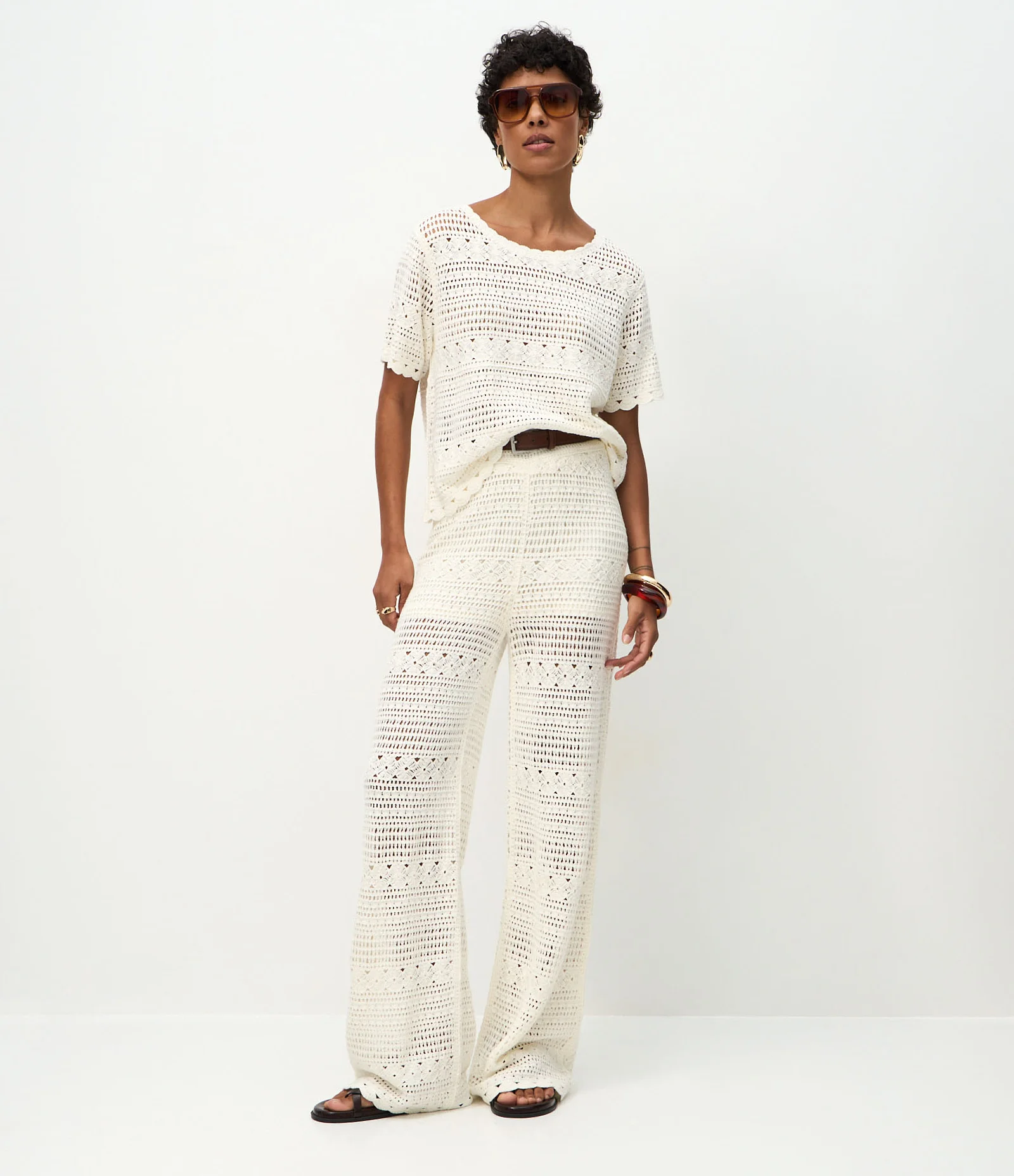 Blusa Crochetada com Manga Curta Branco 2