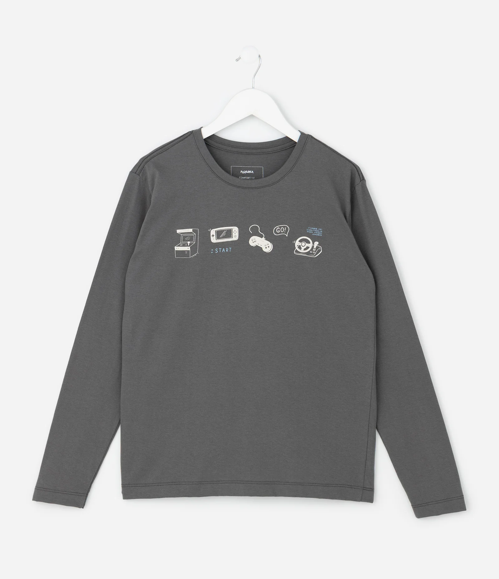 Camiseta Infantil com Estampa Ícones Gamer – Tam 5 a 14 Anos Cinza Escuro 1