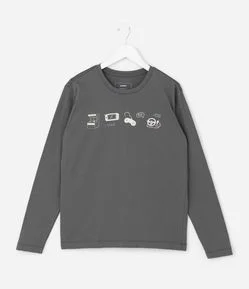 Camiseta Infantil com Estampa Ícones Gamer – Tam 5 a 14 Anos