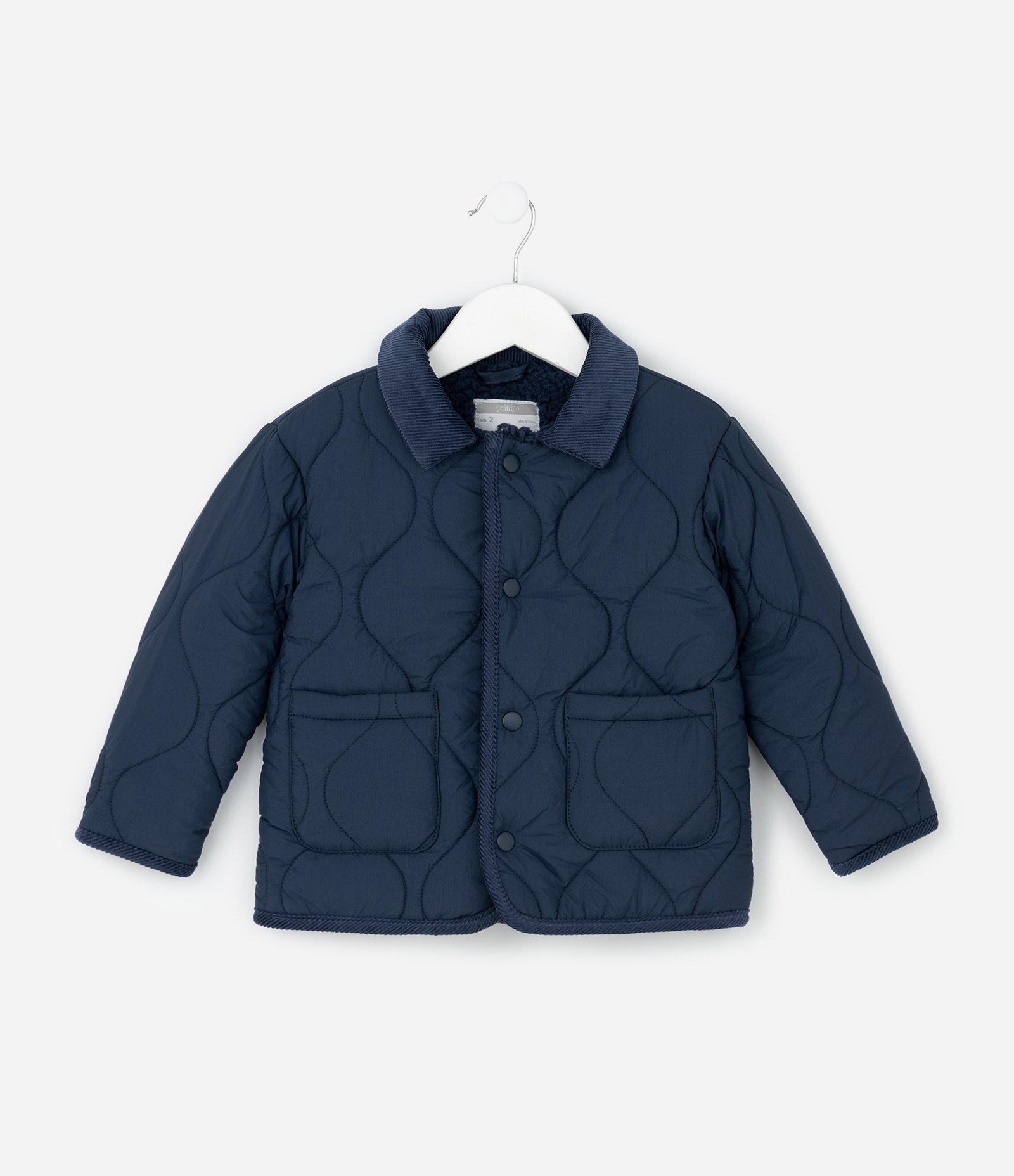 Jaqueta Infantil Matelassada com Gola em Veludo – Tam 1 a 6 Anos Azul Marinho 1