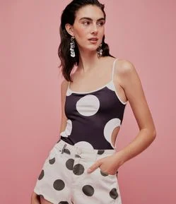 Body Ajustado Poá com Cut Out Lateral