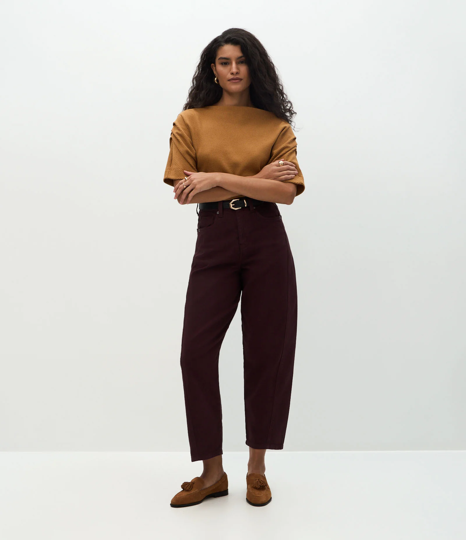 Blusa Texturizada com Pregas nos Ombros Marrom 2