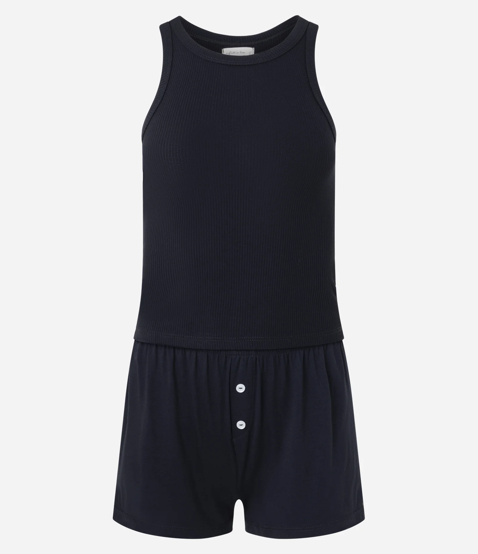 Pijama Curto em Ribana com Regata Básica e Short Preto 1