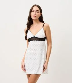 Camisola Curta com Estampa Poá e Renda