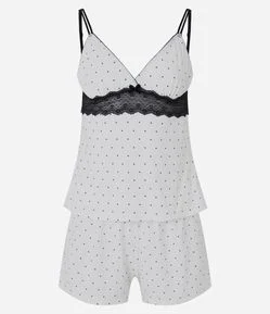 Pijama Short Doll com Estampa Poá e Renda