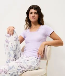 Pijama Longo em Peach Touch com Estampa de Balões