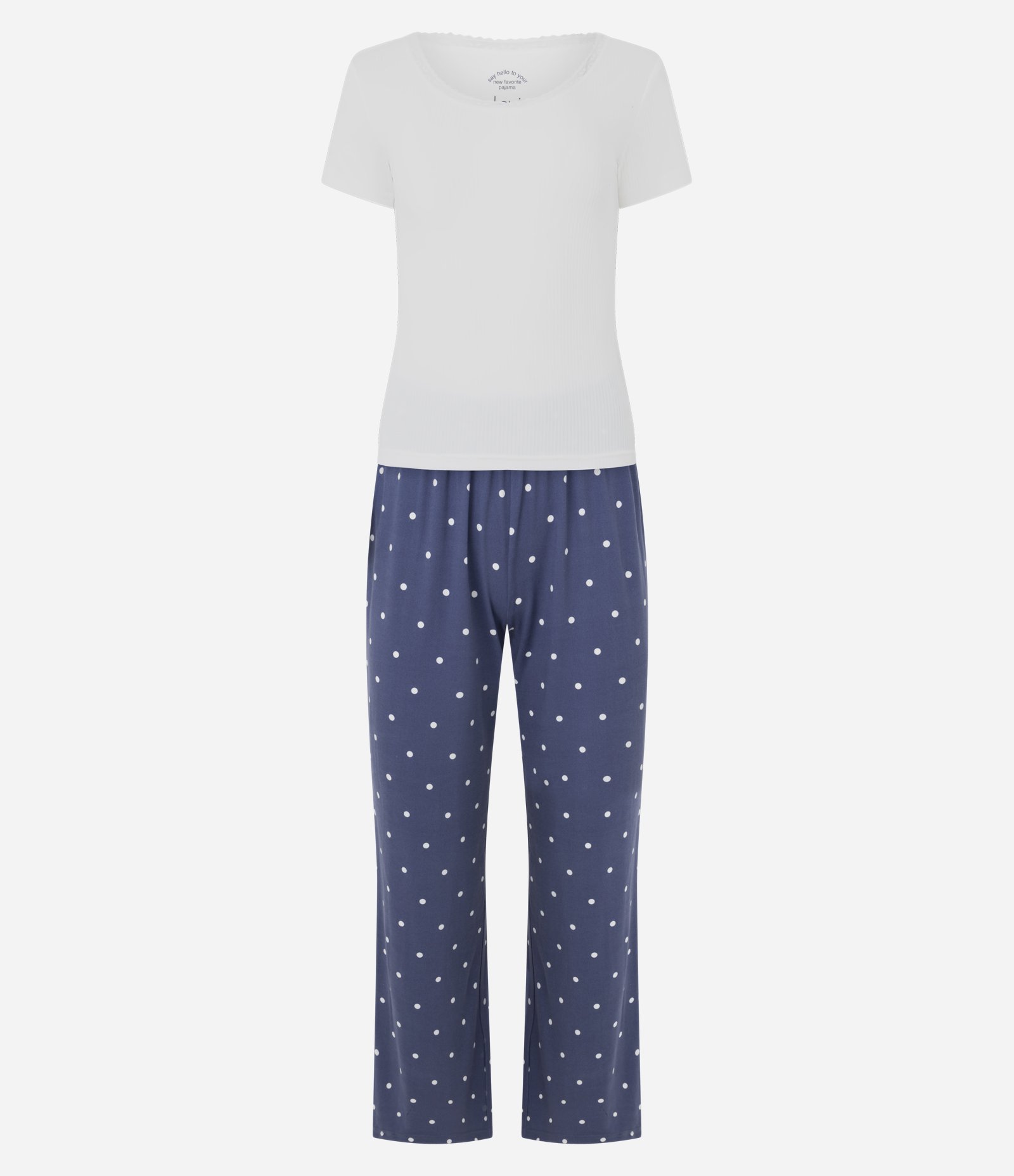 Pijama Longo em Peach Touch com Estampa Poá Branco/Azul 5
