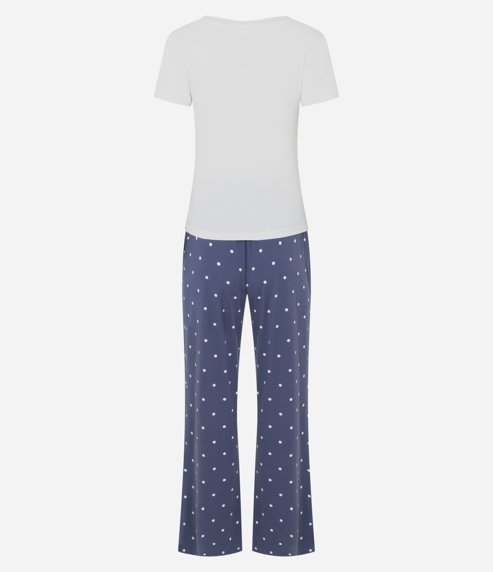 Pijama Longo em Peach Touch com Estampa Poá Branco/Azul 7