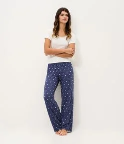 Pijama Longo em Peach Touch com Estampa Poá