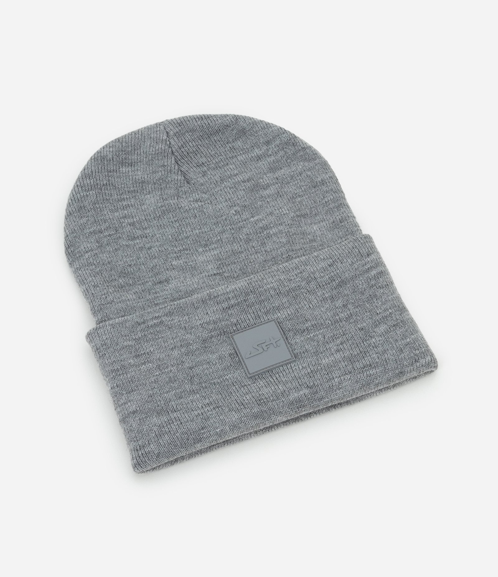 Gorro em Efeito Tricô Liso com Etiqueta Emborrachada Cinza 1