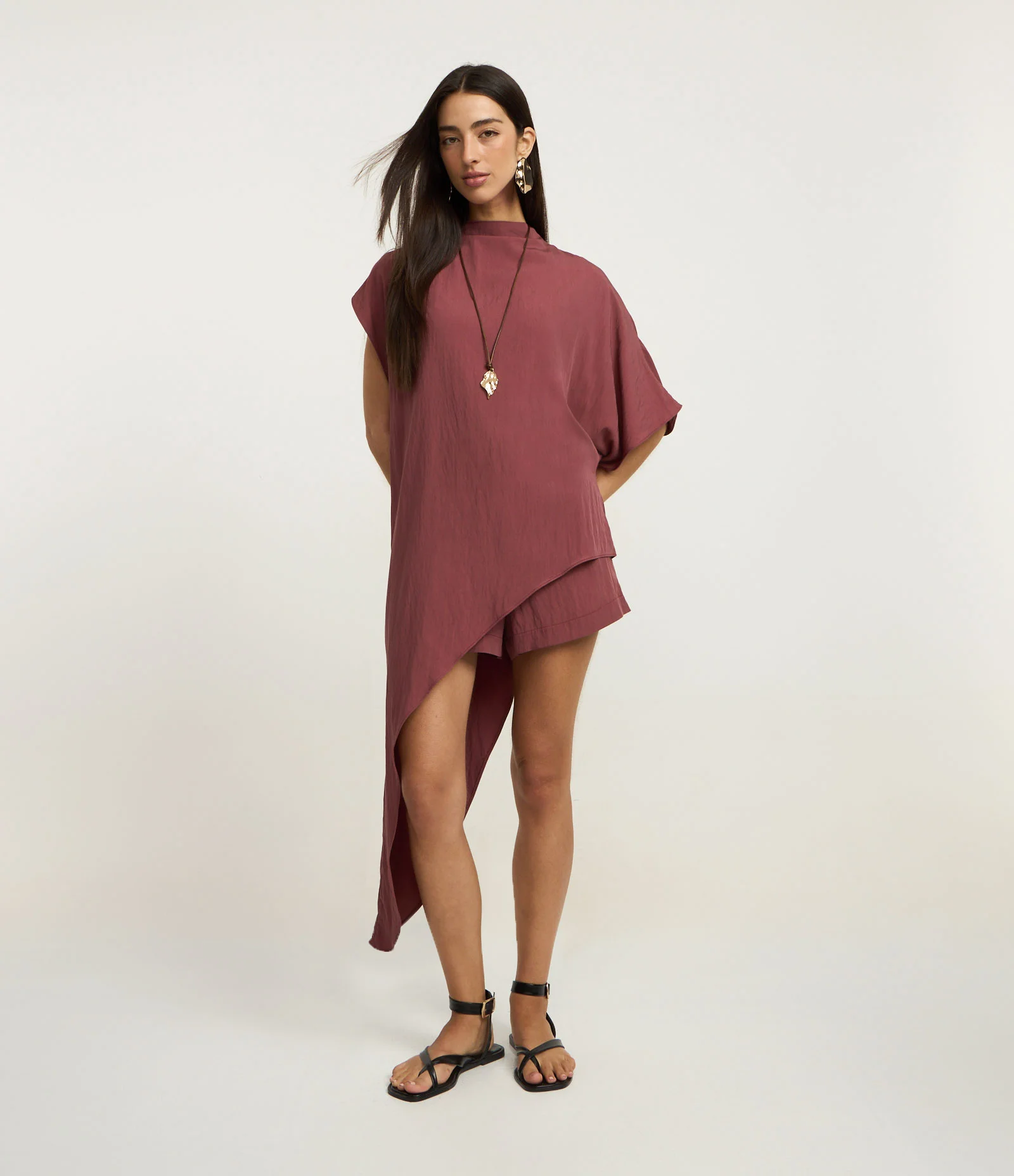 Short Alfaiataria em Tecido com Cós Estruturado Telha 1