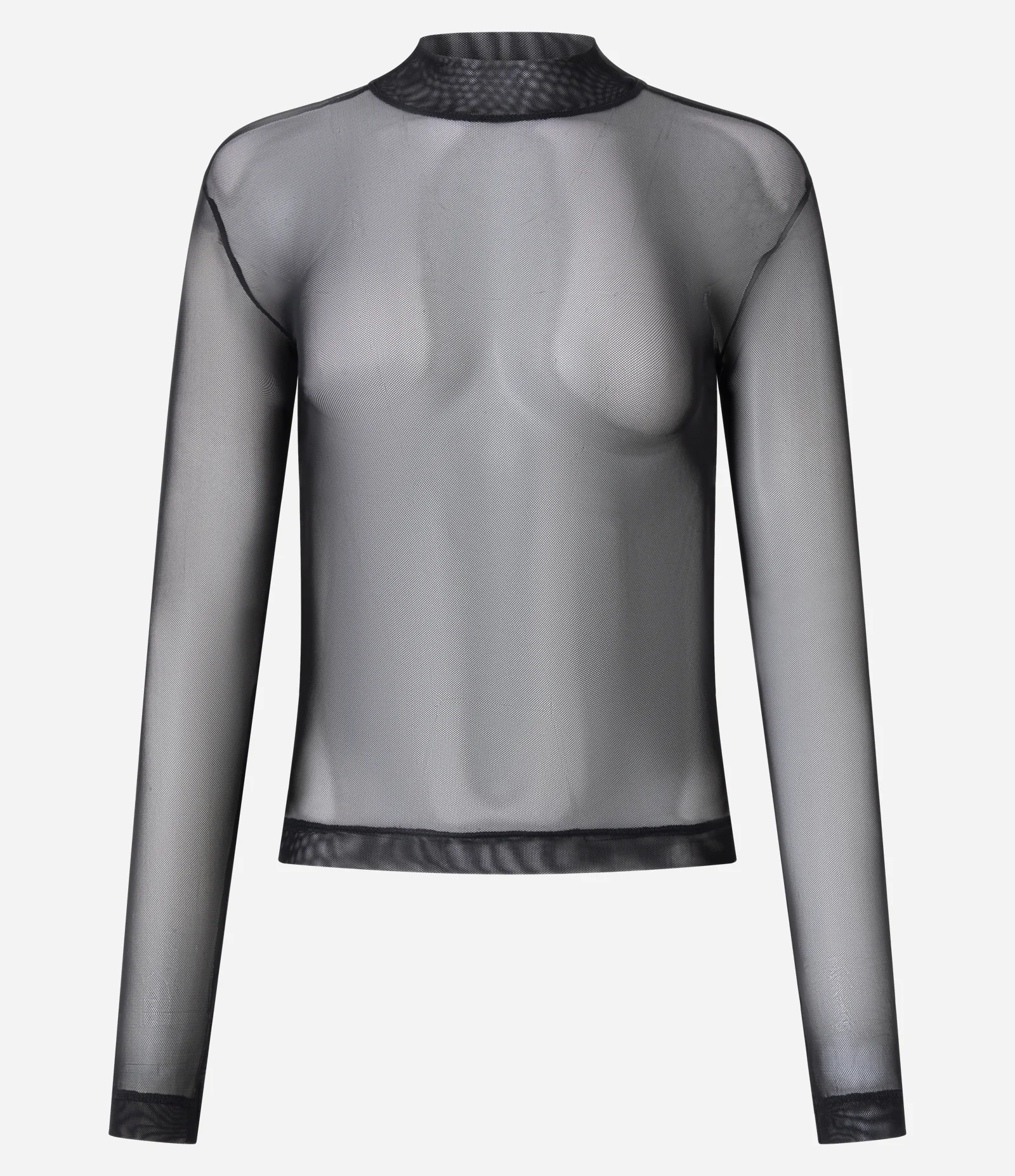 Blusa em Tule com Transparência e Golinha Alta Preto 1