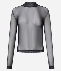 Blusa em Tule com Transparência e Golinha Alta
