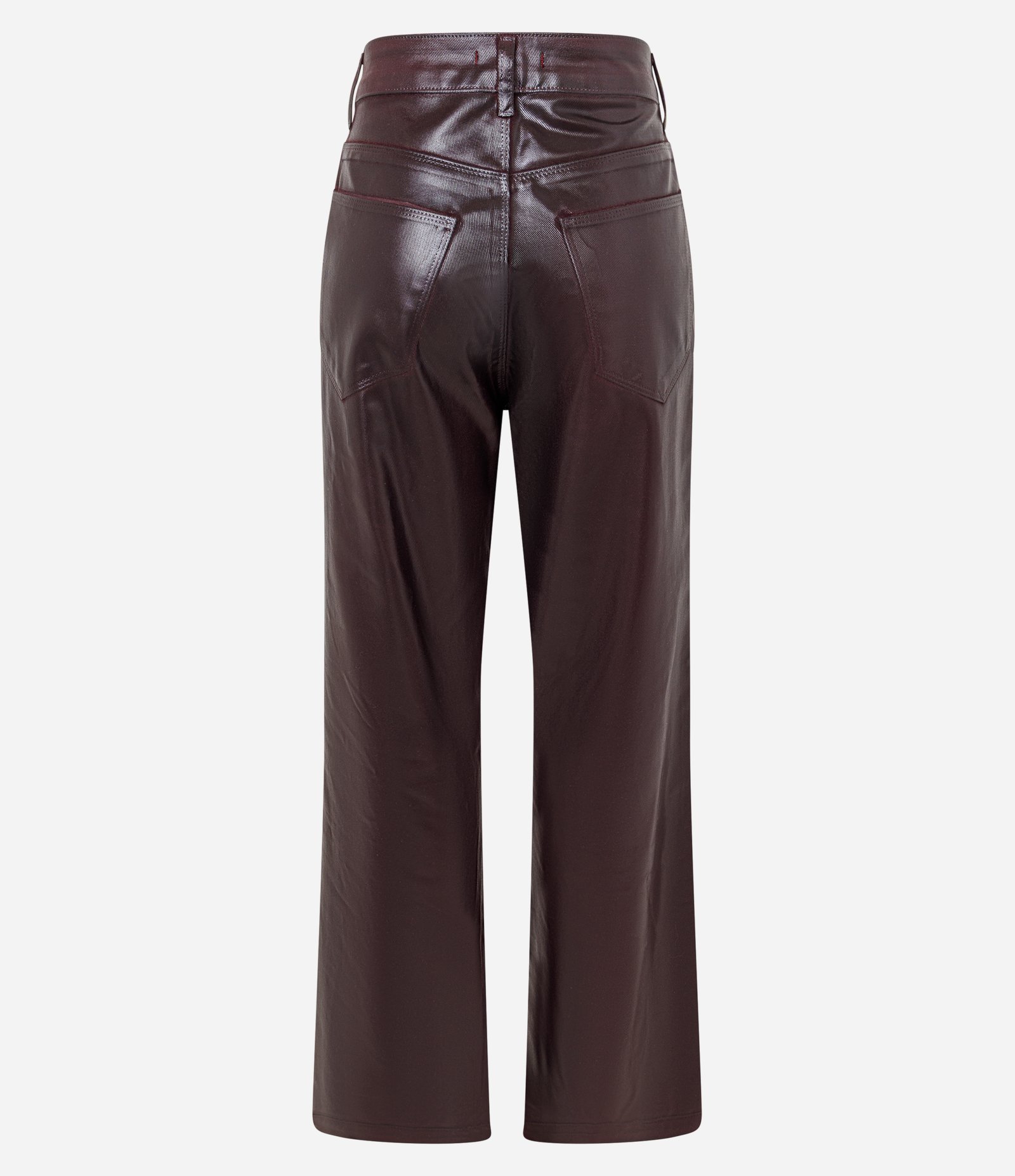 Calça Reta em Jeans Resinado com Cintura Alta Bordô 2