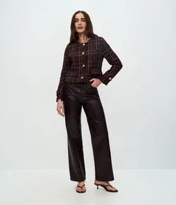 Calça Reta em Jeans Resinado com Cintura Alta