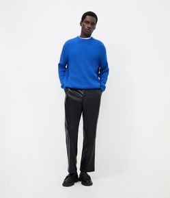 Calça Masculina PU Alfaiatada Reta com Recortes