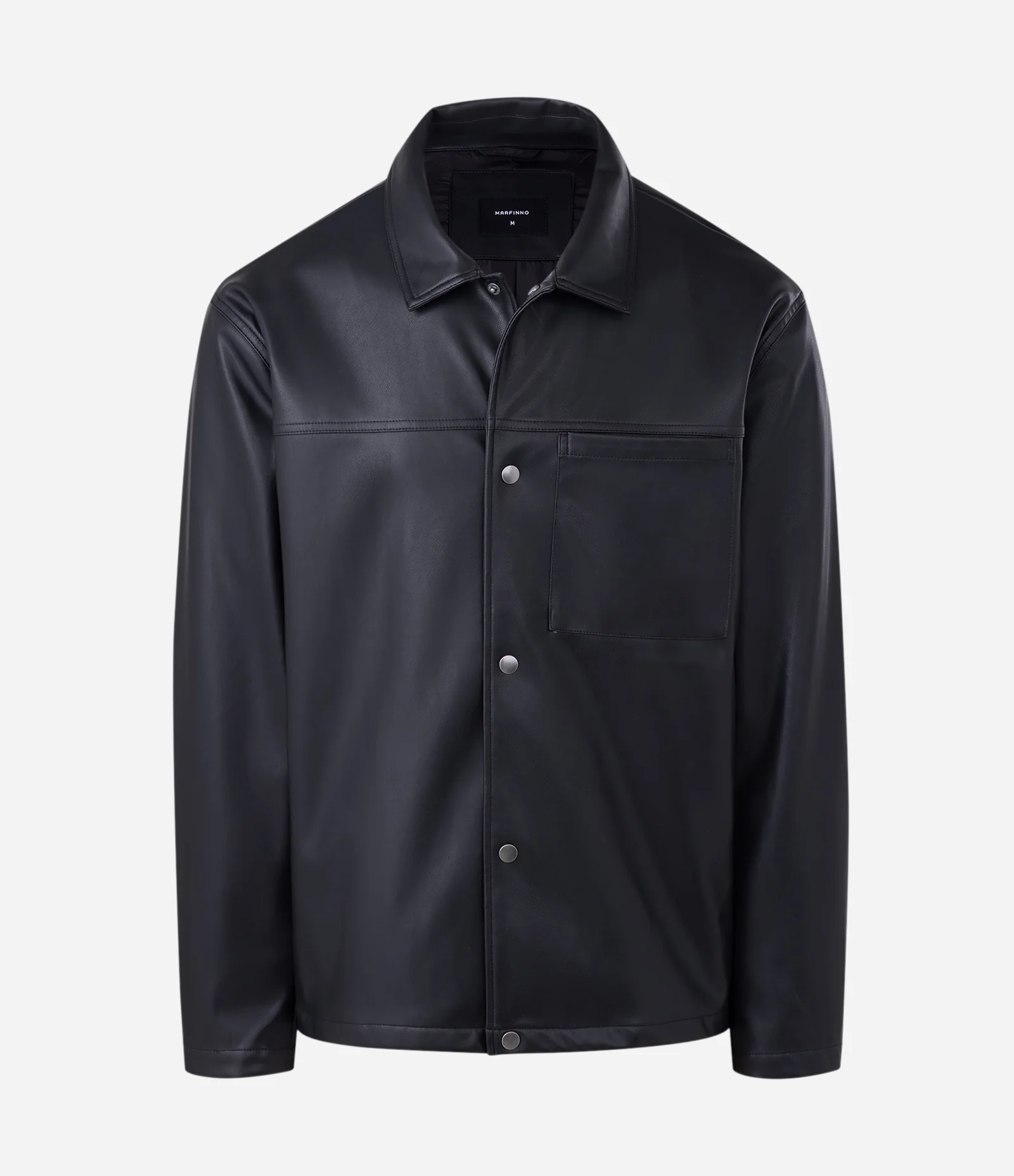 Camisa Masculina Overshirt em PU com Bolso Frontal Preto 1