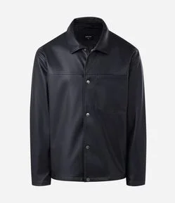 Camisa Masculina Overshirt em PU com Bolso Frontal